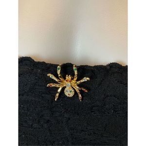 SOLD! Gold Tone Multicolor Rhinestone Spider 1.5” Long